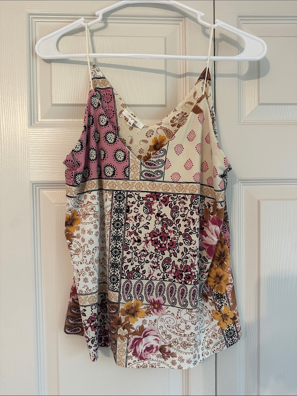 Maurices Patchwork Floral Spaghetti Strap Cami - Pink/Cream/Yellow
